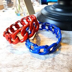 2 Chain Link Stretch Bracelet Set Red and Blue New